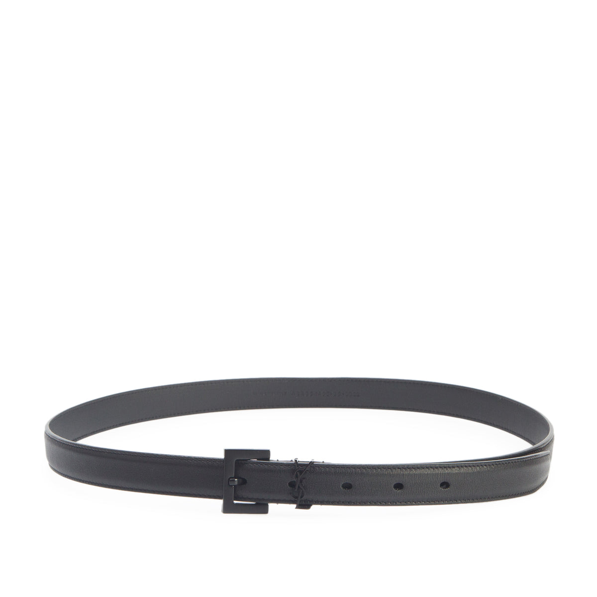 Saint Laurent 2022 Black Calfskin Leather Square Buckle Cassandre Thin Belt 85 w/ Box