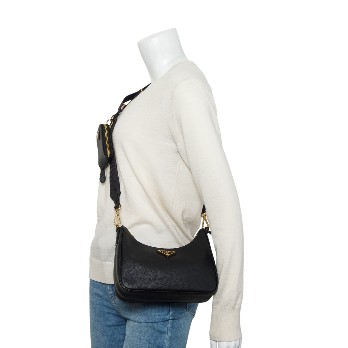 Prada Black Saffiano Lux Re-Edition 2005 Shoulder Bag w/ Straps
