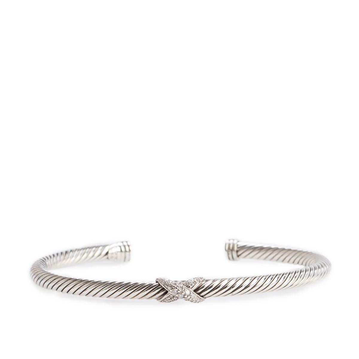 David Yurman Sterling Silver Cable Flex Diamond X Station 4MM Cable Cuff Bracelet