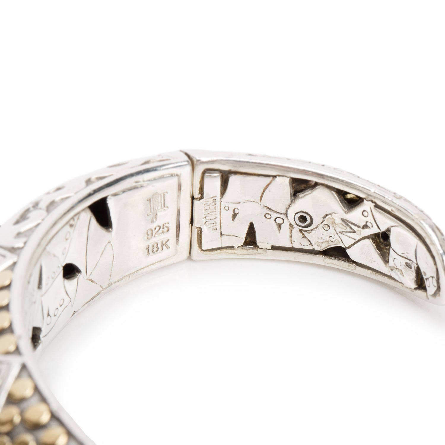 John Hardy Sterling Silver & 18k Yellow Gold Dot Collection Hinged Cuff Bracelet