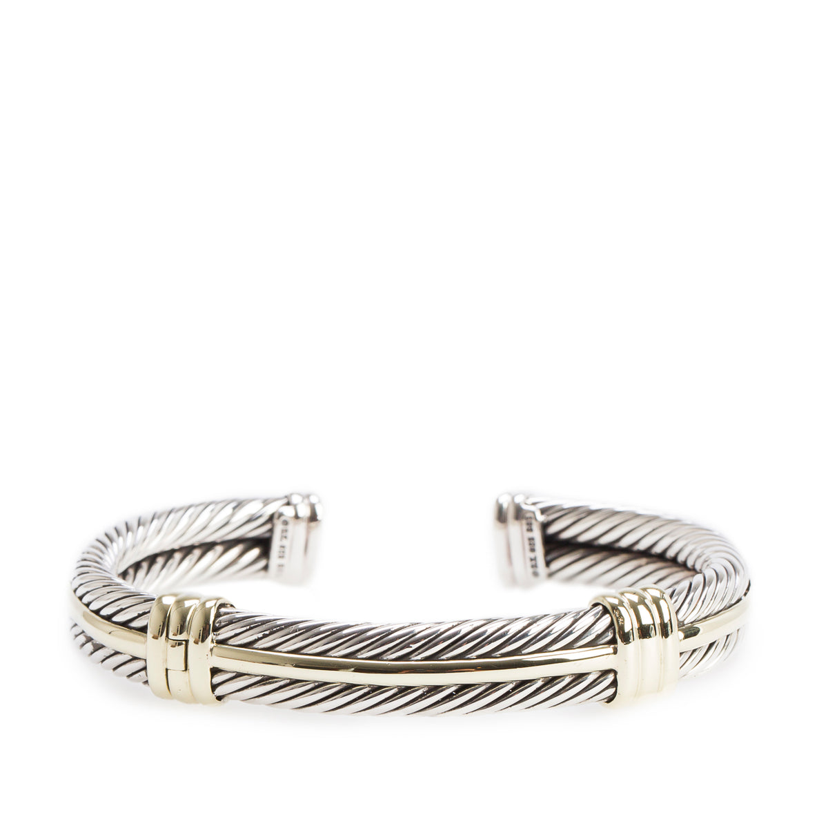 David Yurman Sterling SIlver & 14k Yellow Gold Double Cable Cuff Bracelet