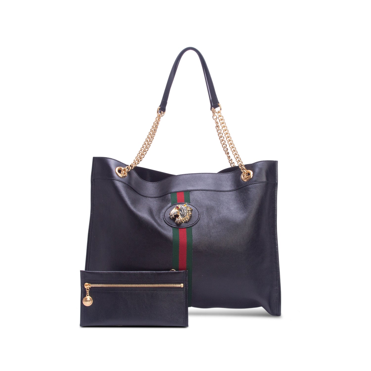 Gucci Black Calfskin Large Rajah Chain Tote w/ Pouch