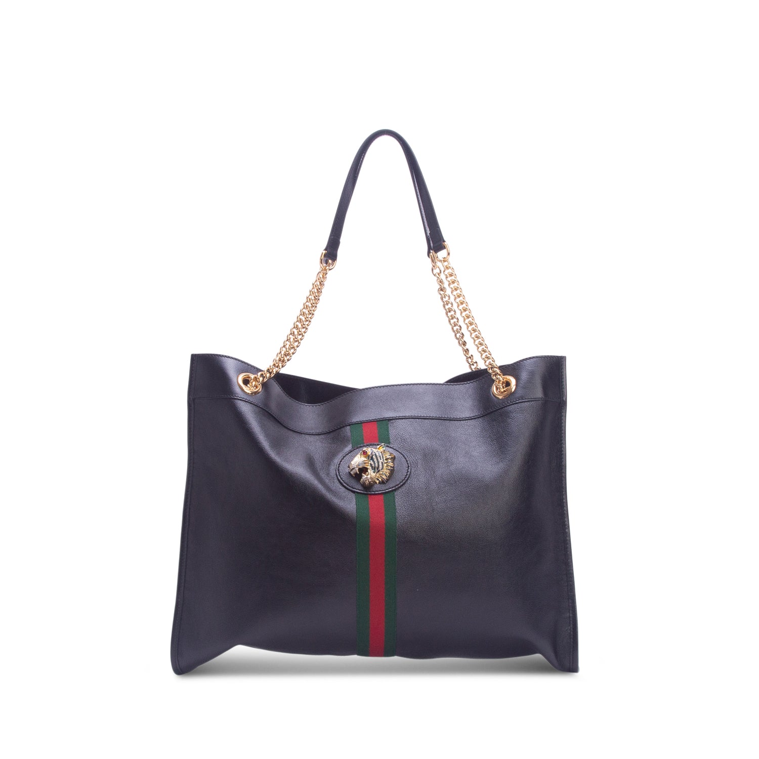 Gucci Black Calfskin Large Rajah Chain Tote w/ Pouch