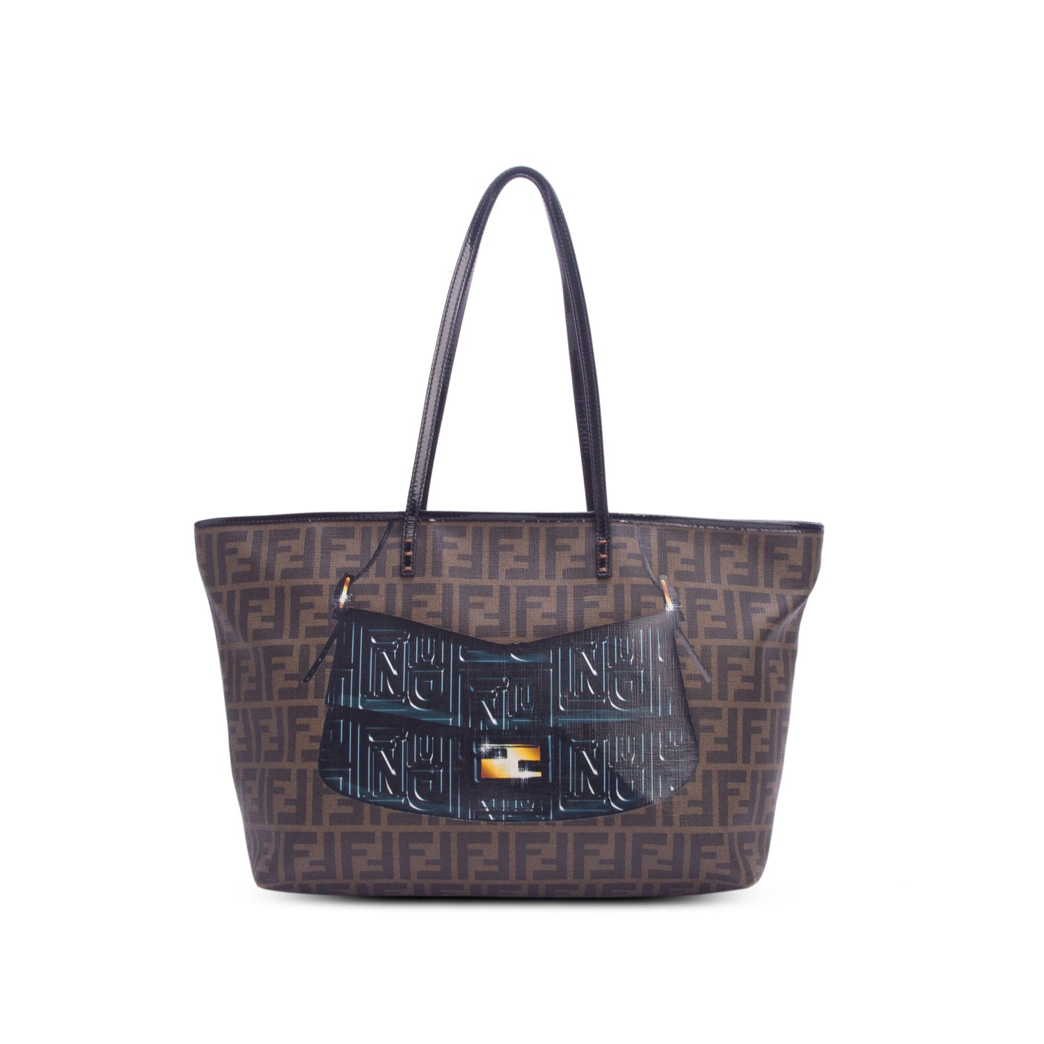 Fendi Zucca Spalmati Patent Baguette Print Medium Roll Tote