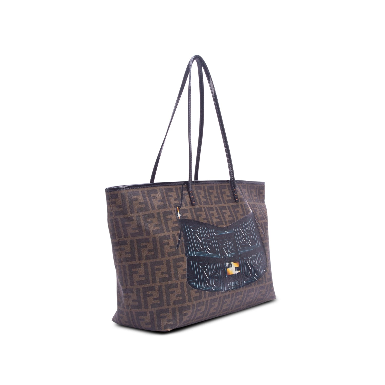 Fendi Zucca Spalmati Patent Baguette Print Medium Roll Tote