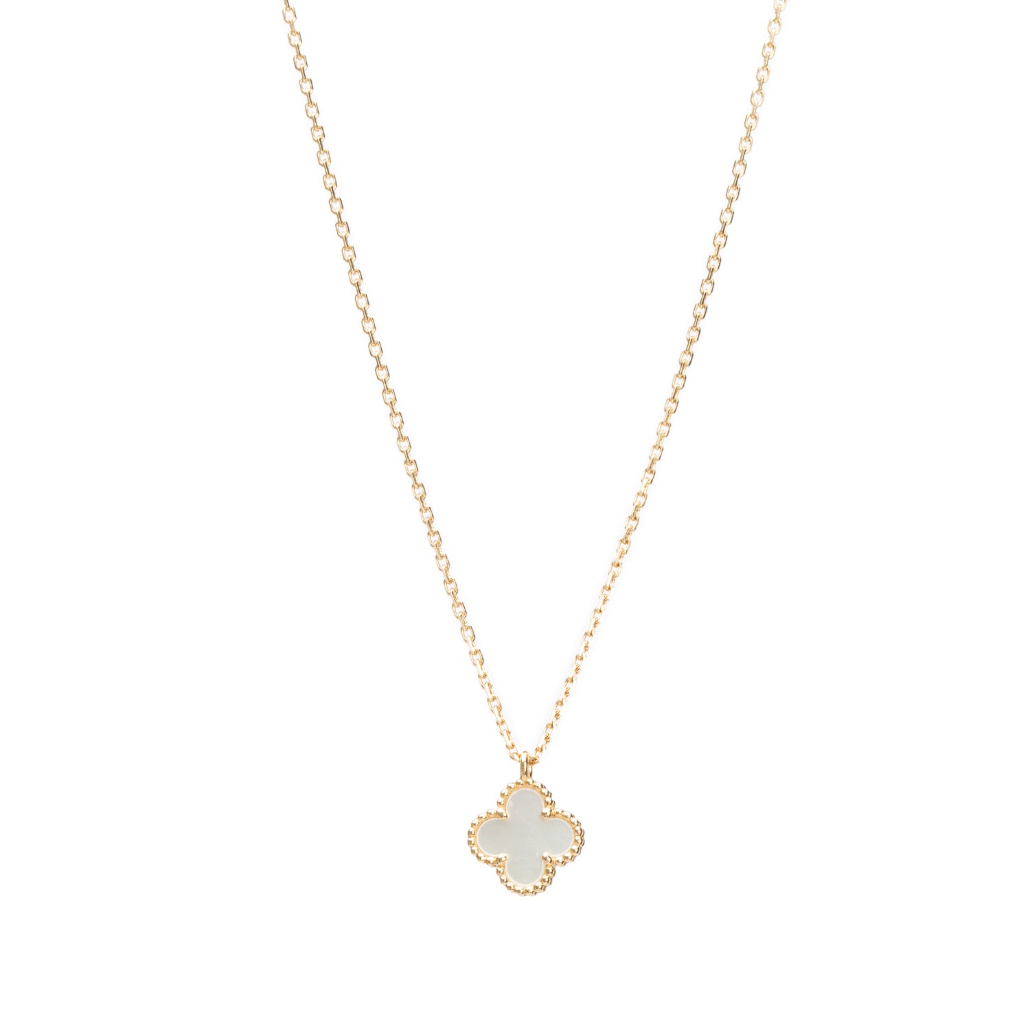 Van Cleef & Arpels 2021 18k Yellow Gold Sweet Alhambra Mother of Pearl Pendant Necklace w/ Box & Certificate