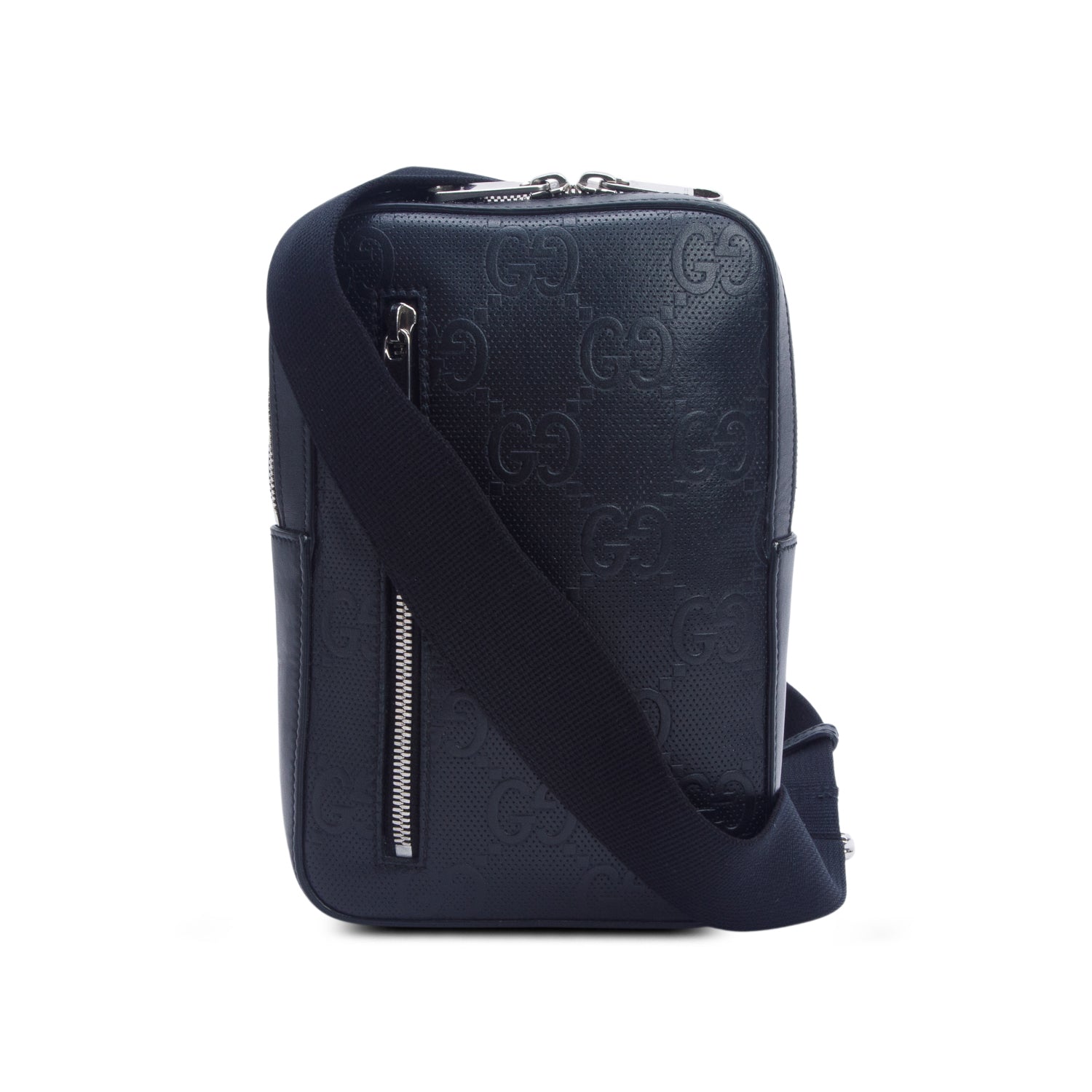 Gucci Black Calfskin GG Tennis Embossed Sling Bag