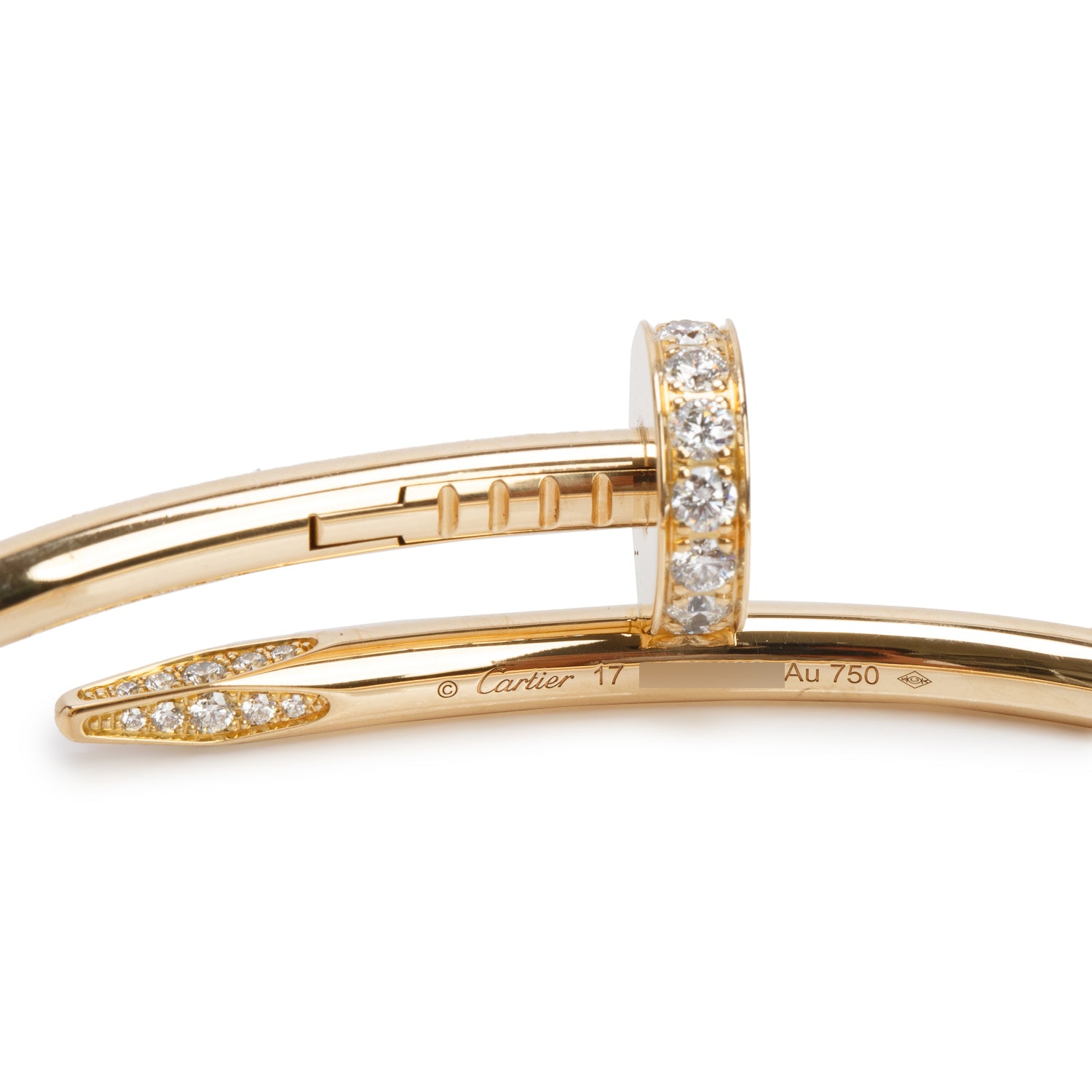 Cartier 2024 18k Yellow Gold Juste Un Clou Diamond Bracelet, Classic Model, Size 17 w/ Box & Receipt