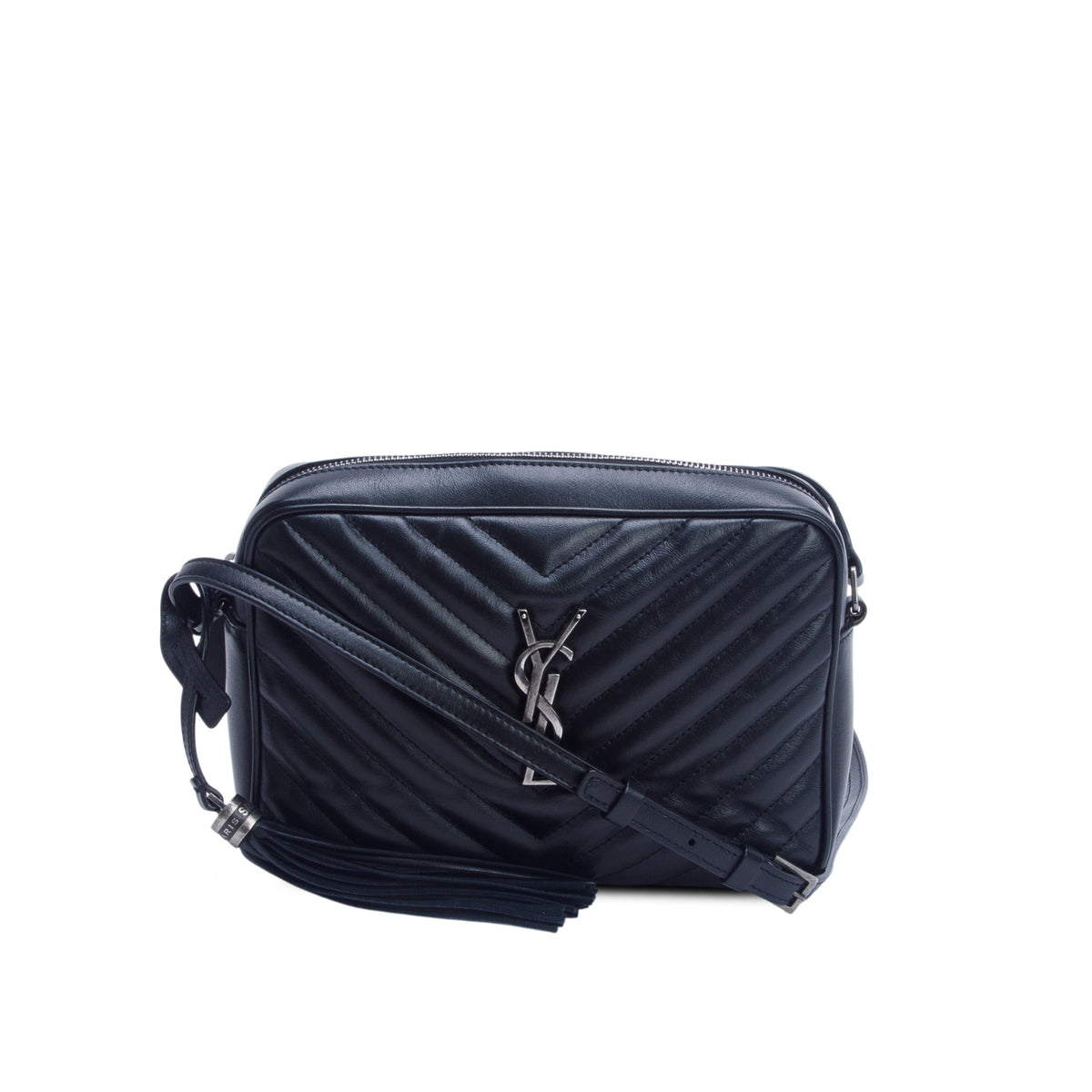 Saint Laurent 2022 Black Calfskin Matelasse Monogram Lou Camera Bag