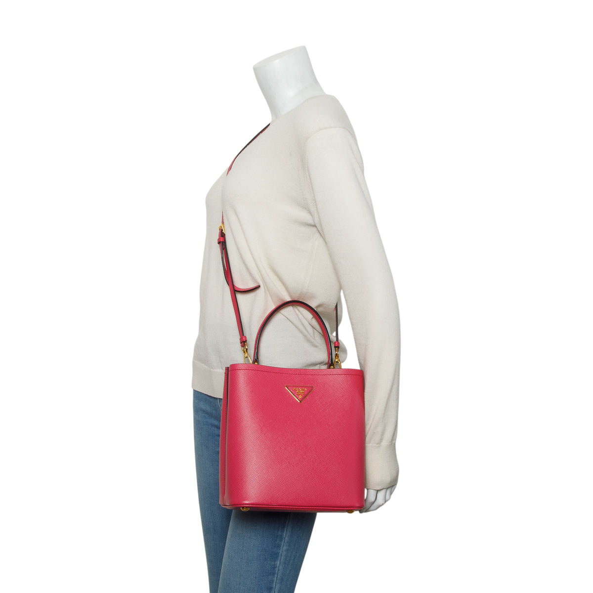Prada Pink Saffiano Cuir Small Panier Bucket Bag w/ Strap