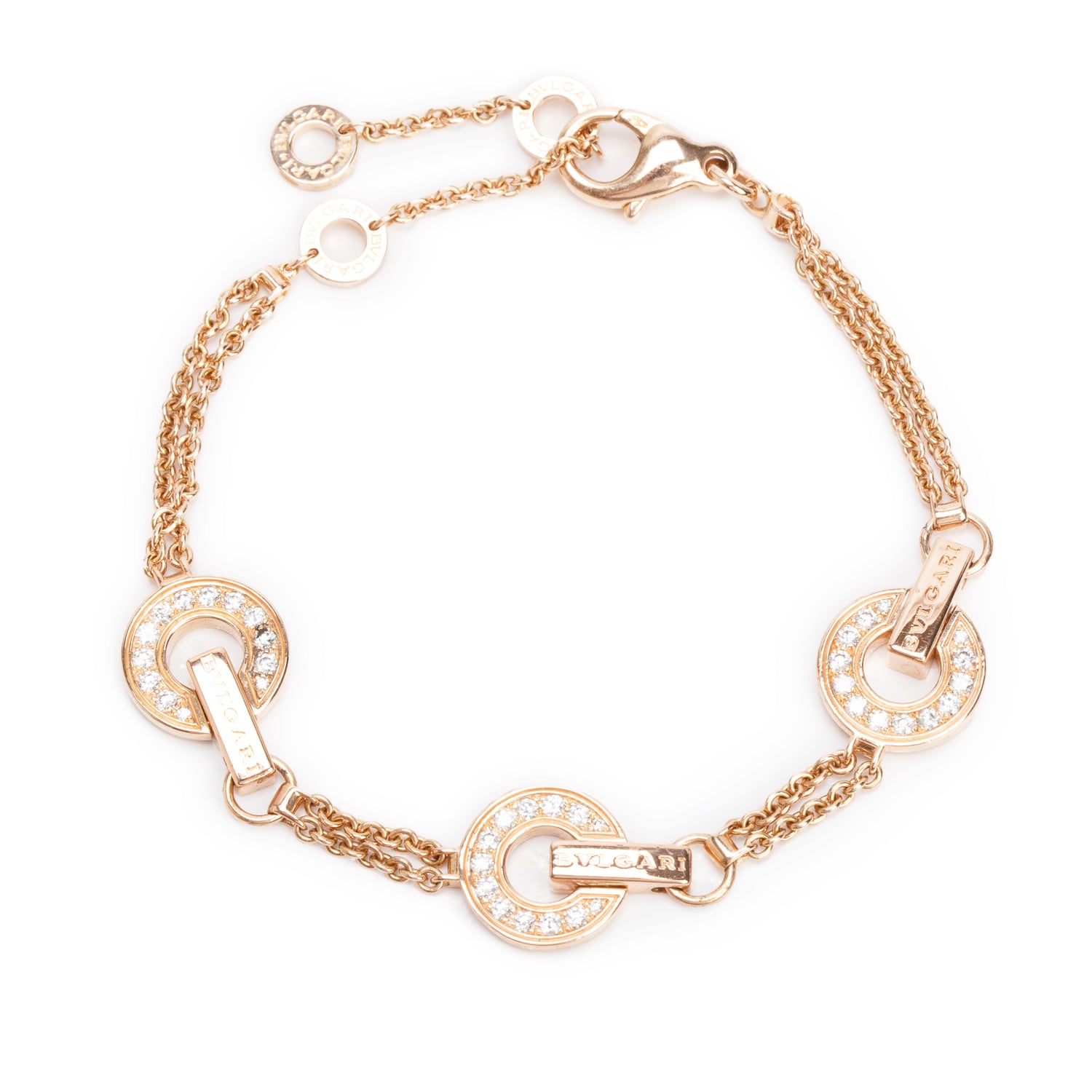 BVLGARI 2021 18k Rose Gold Pave Diamond Bvlgari Bracelet w/ Box, Receipt & Certificate