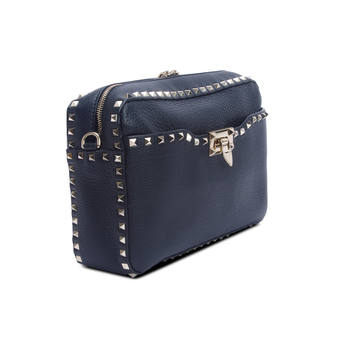 Valentino Black Grained Calfskin Rockstud Crossbody Bag