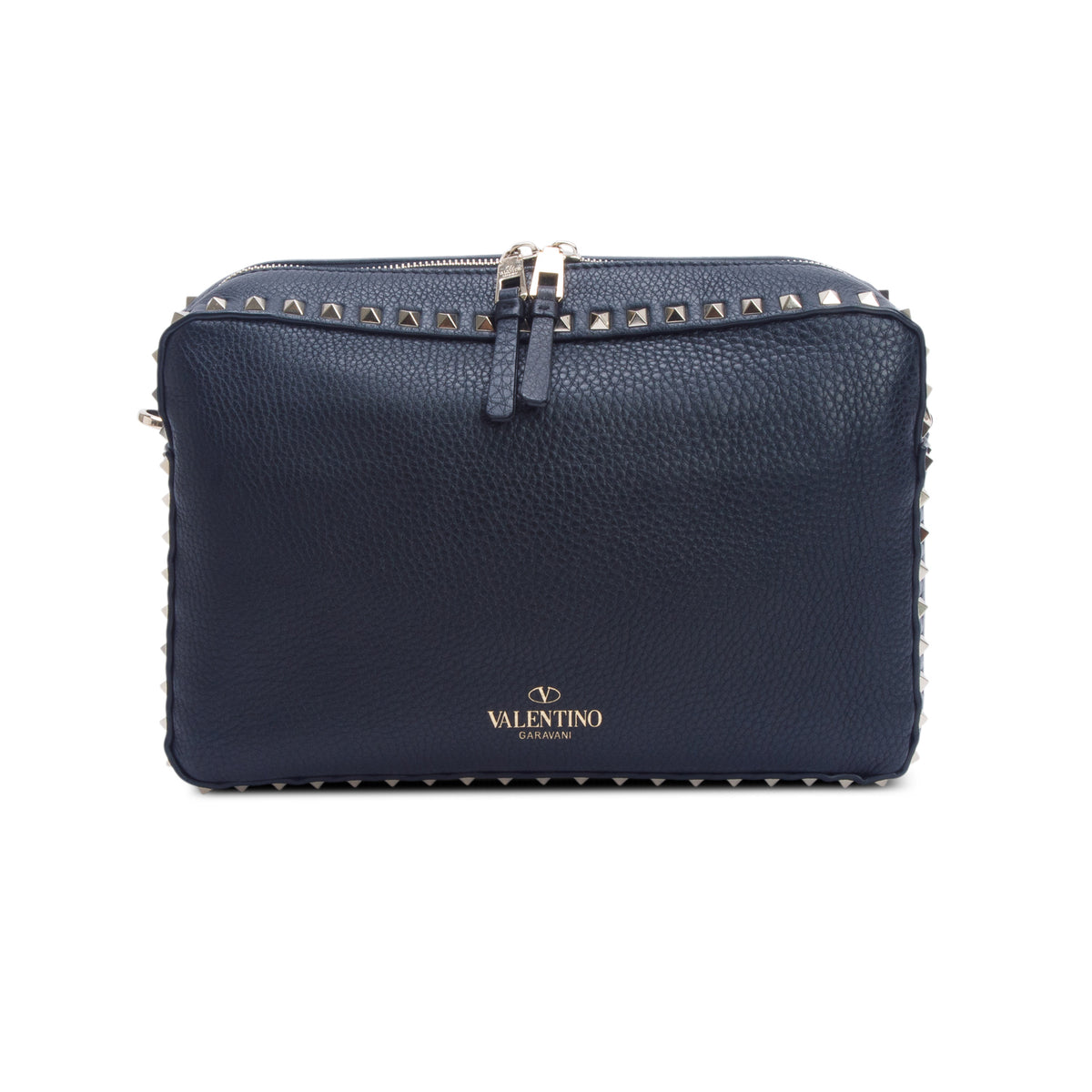Valentino Black Grained Calfskin Rockstud Crossbody Bag