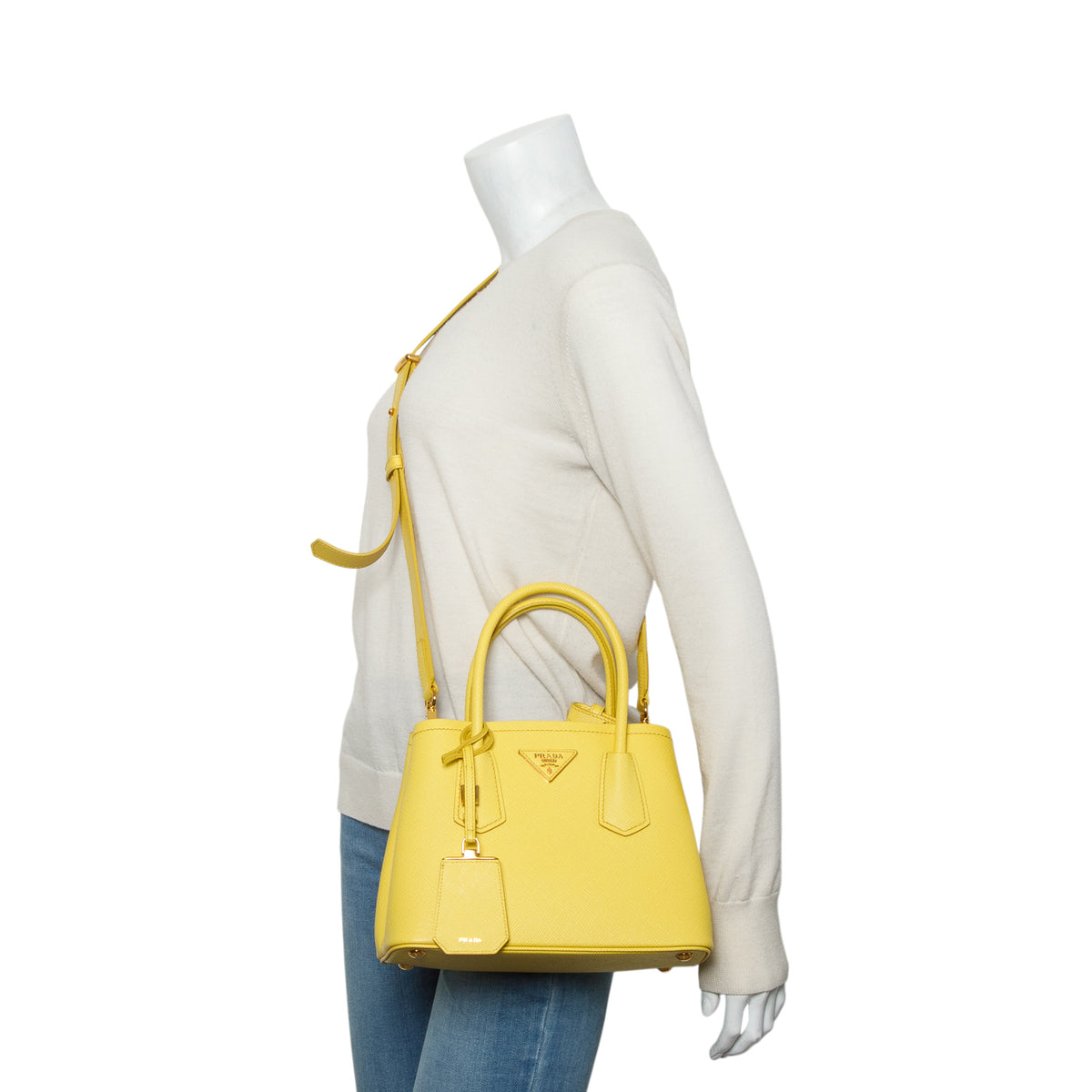 Prada Yellow Saffiano Cuir Top Handle Bag w/ Strap & Authenticity Card