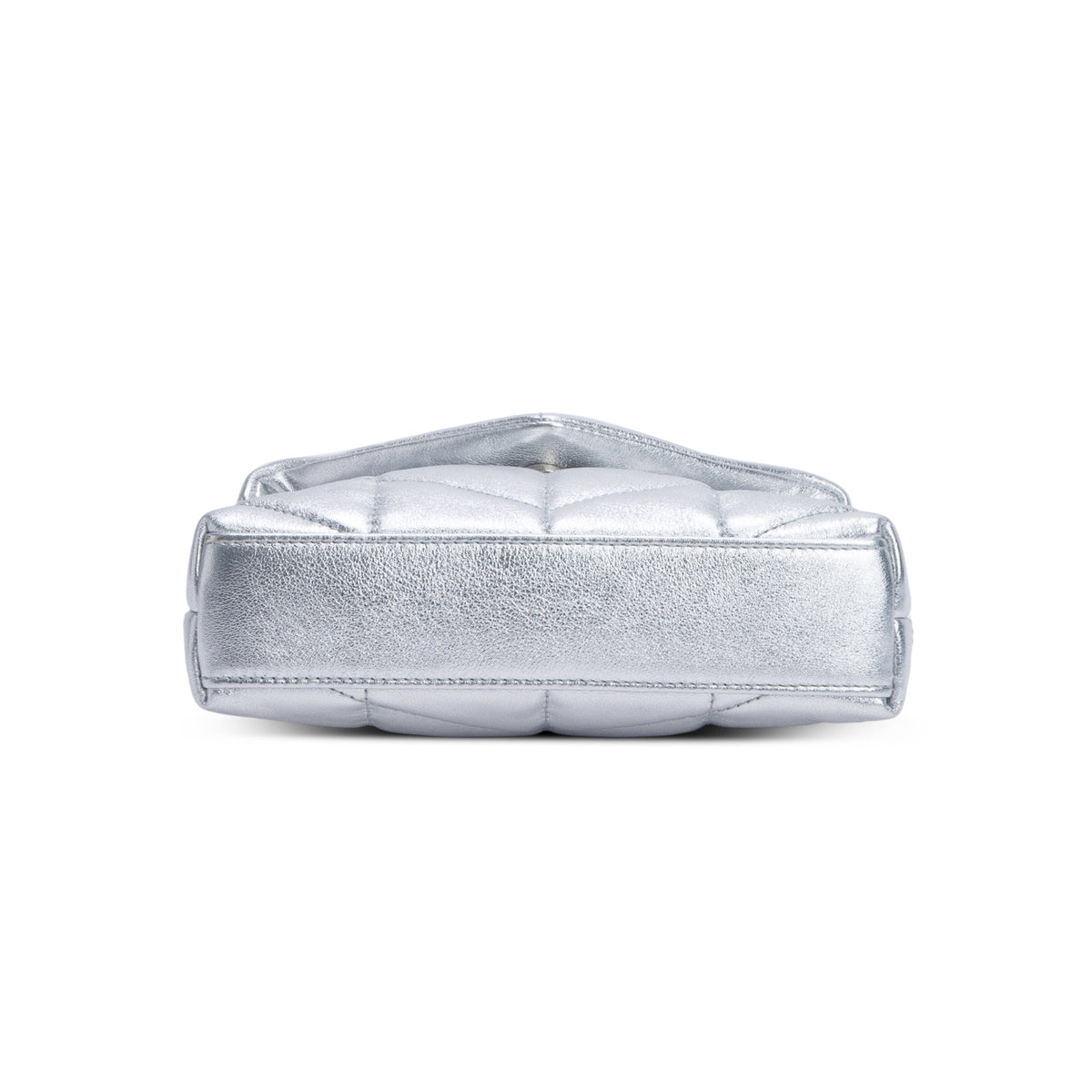Saint Laurent 2021 Silver Metallic Small Puffer Pouch w/ Card Holder