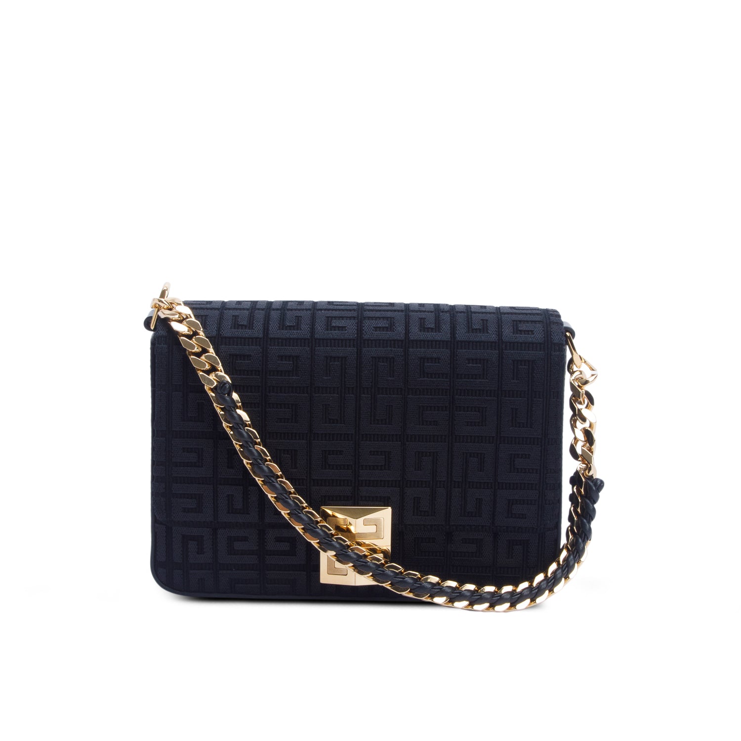 Givenchy 2023 Black Canvas Woven Embroidered Medium 4G Bag w/ Strap