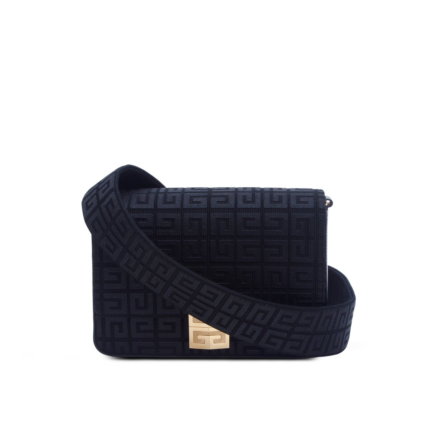 Givenchy 2023 Black Canvas Woven Embroidered Medium 4G Bag w/ Strap
