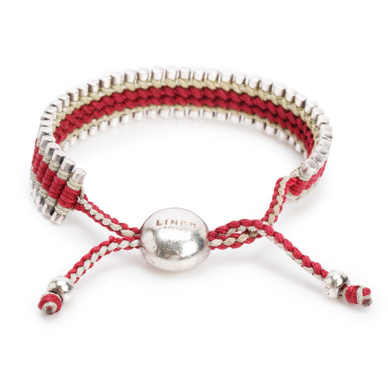 Links of London Sterling Silver Red & Beige Cord Friendship Bracelet