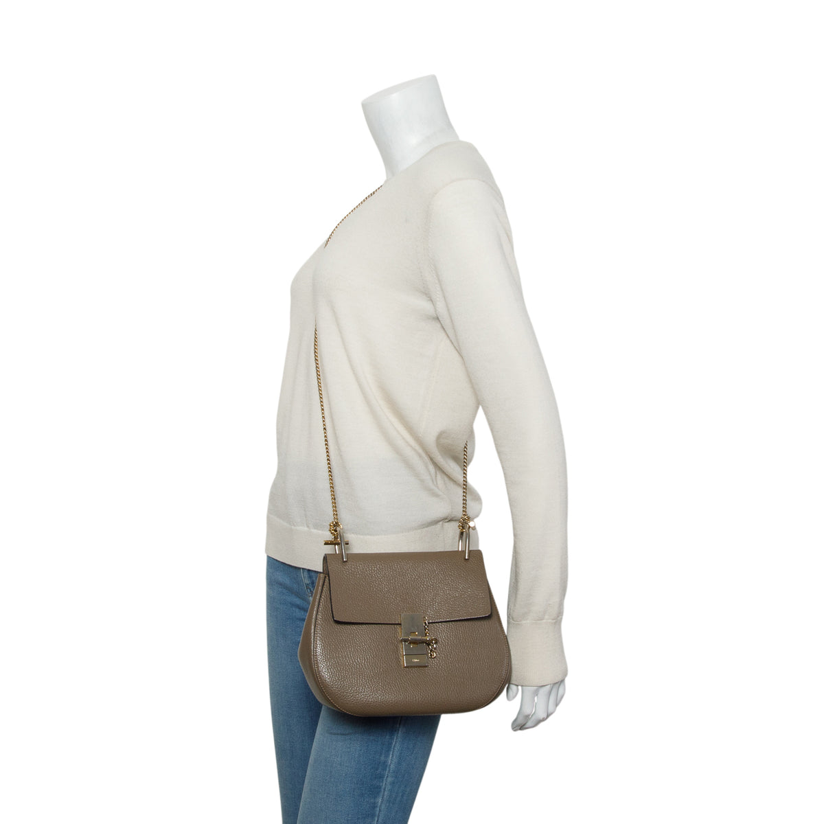 Chloe Taupe Grained Lambskin Medium Drew Shoulder Bag w/ Authenticity Card