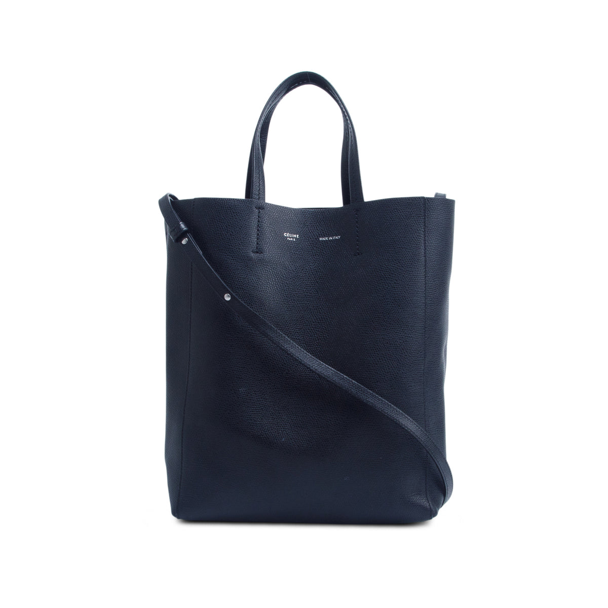 Celine Black Grained Calfskin Small Vertical Cabas Tote w/ Strap