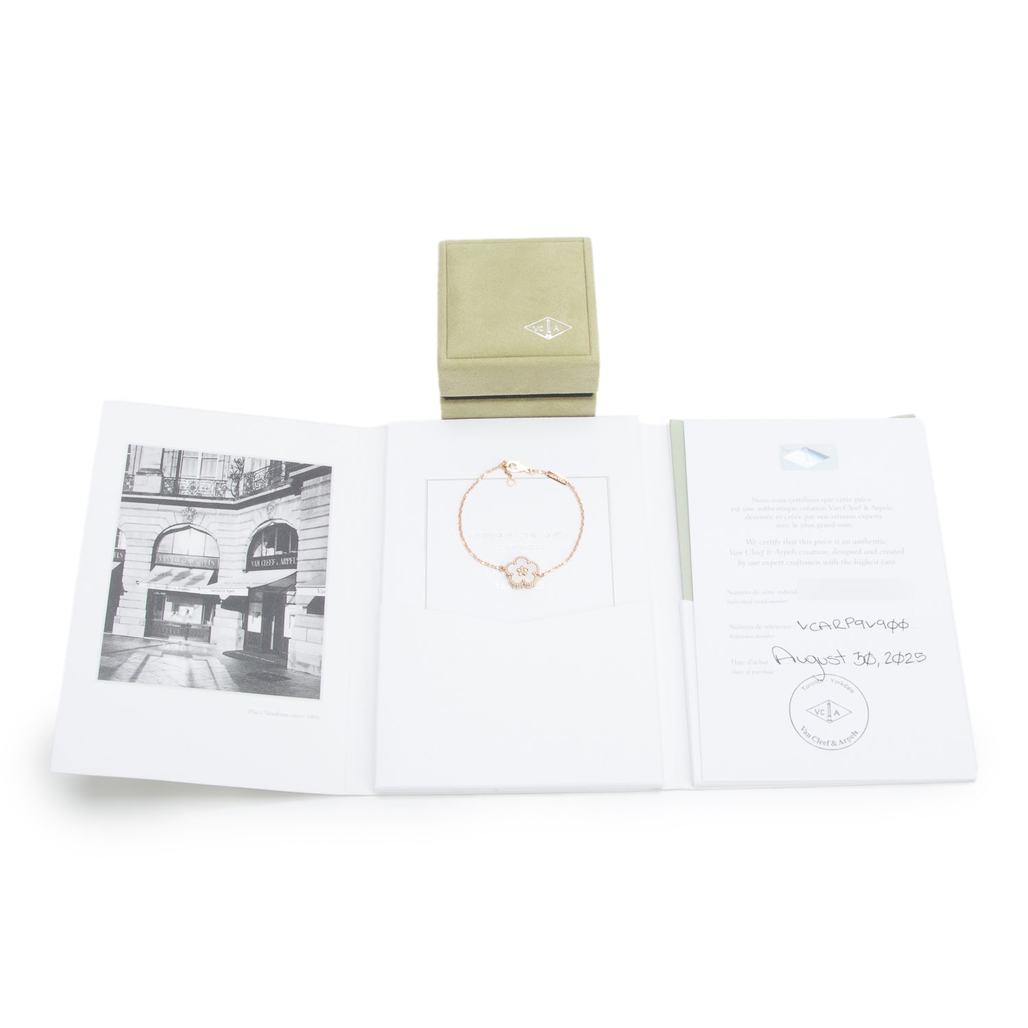 Van Cleef & Arpels 2025 18k Rose Gold Mother of Pearl Lucky Spring Plum Blossom Bracelet w/ Box, Receipt & Certificate