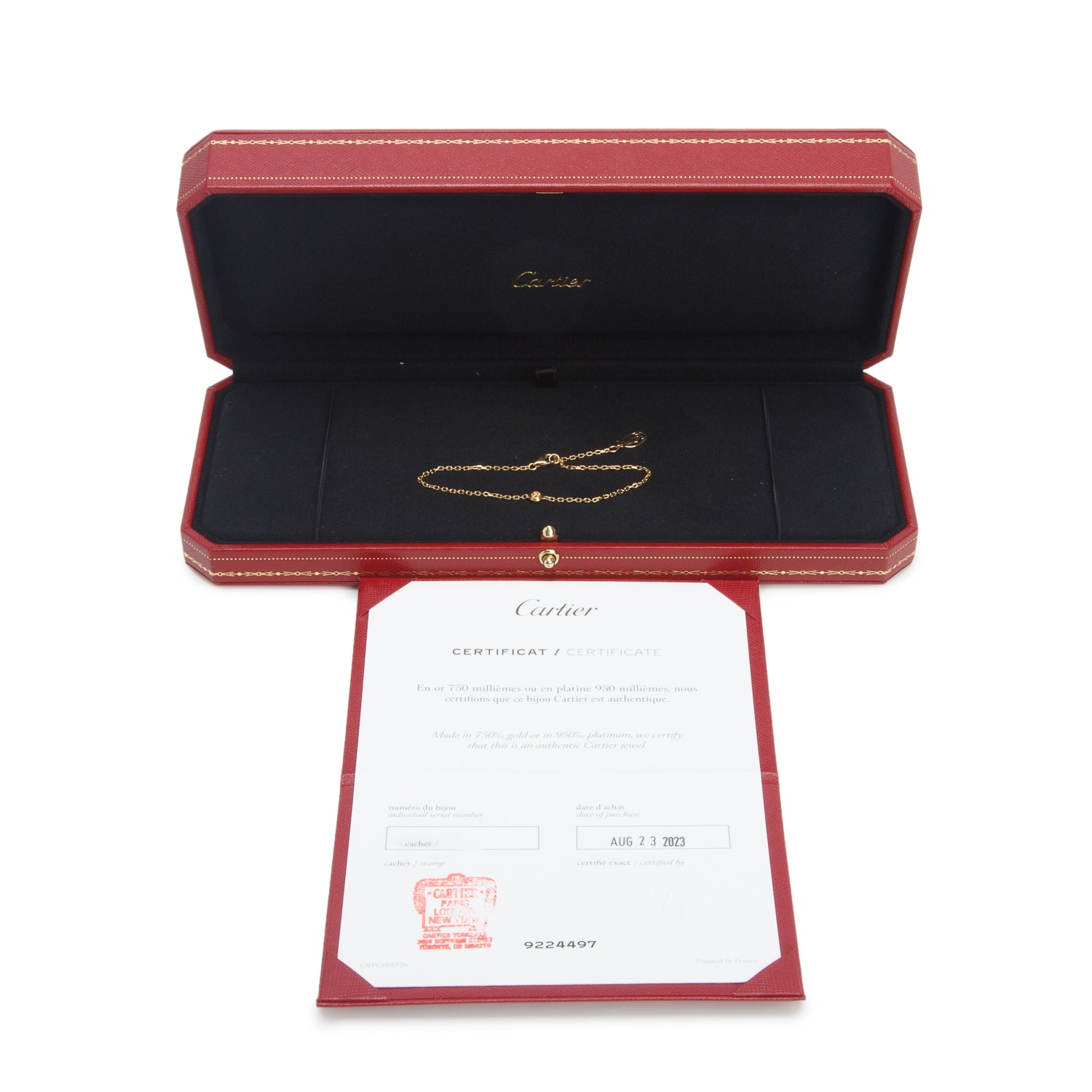 Cartier 2023 18k Yellow Gold Diamond D'Amour Bracelet, Small Model w/ Box, Receipt & Certificate
