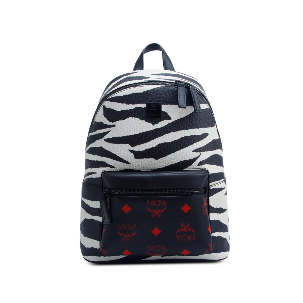 MCM Black/White Safari Visetos Stark Backpack