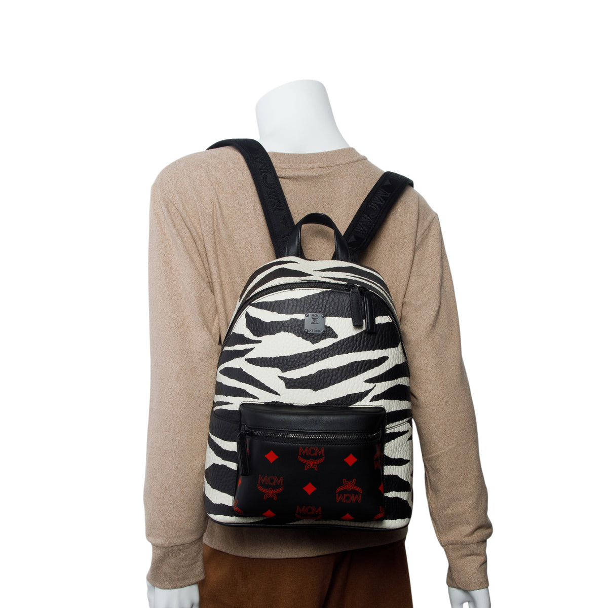 MCM Black/White Safari Visetos Stark Backpack
