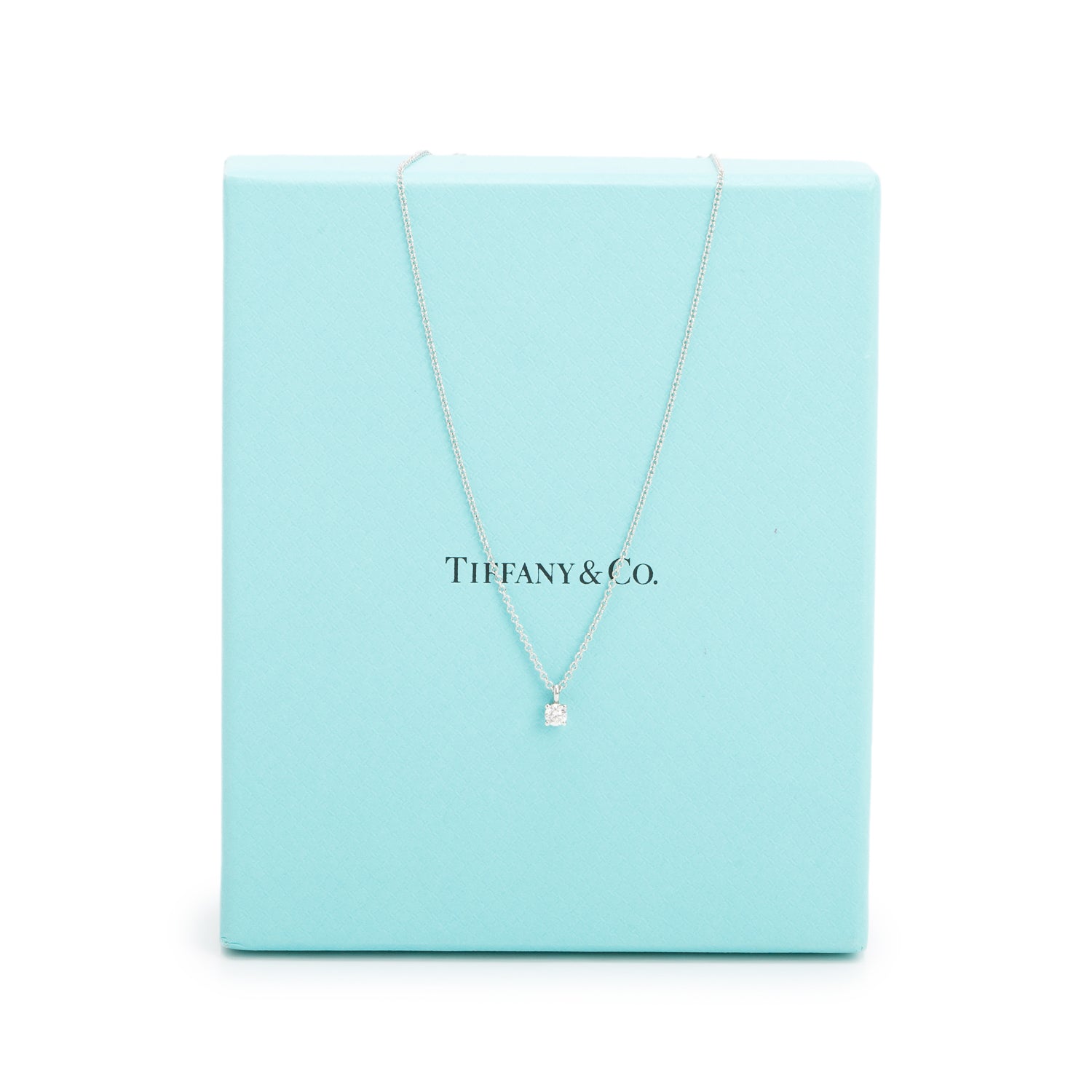 Tiffany & Co. Platinum Solitaire 0.17 ct. Diamond Pendant Necklace w/ Box