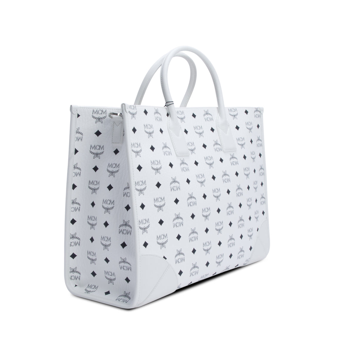 MCM White Visetos X-Large Munchen Tote w/ Strap & Pouch