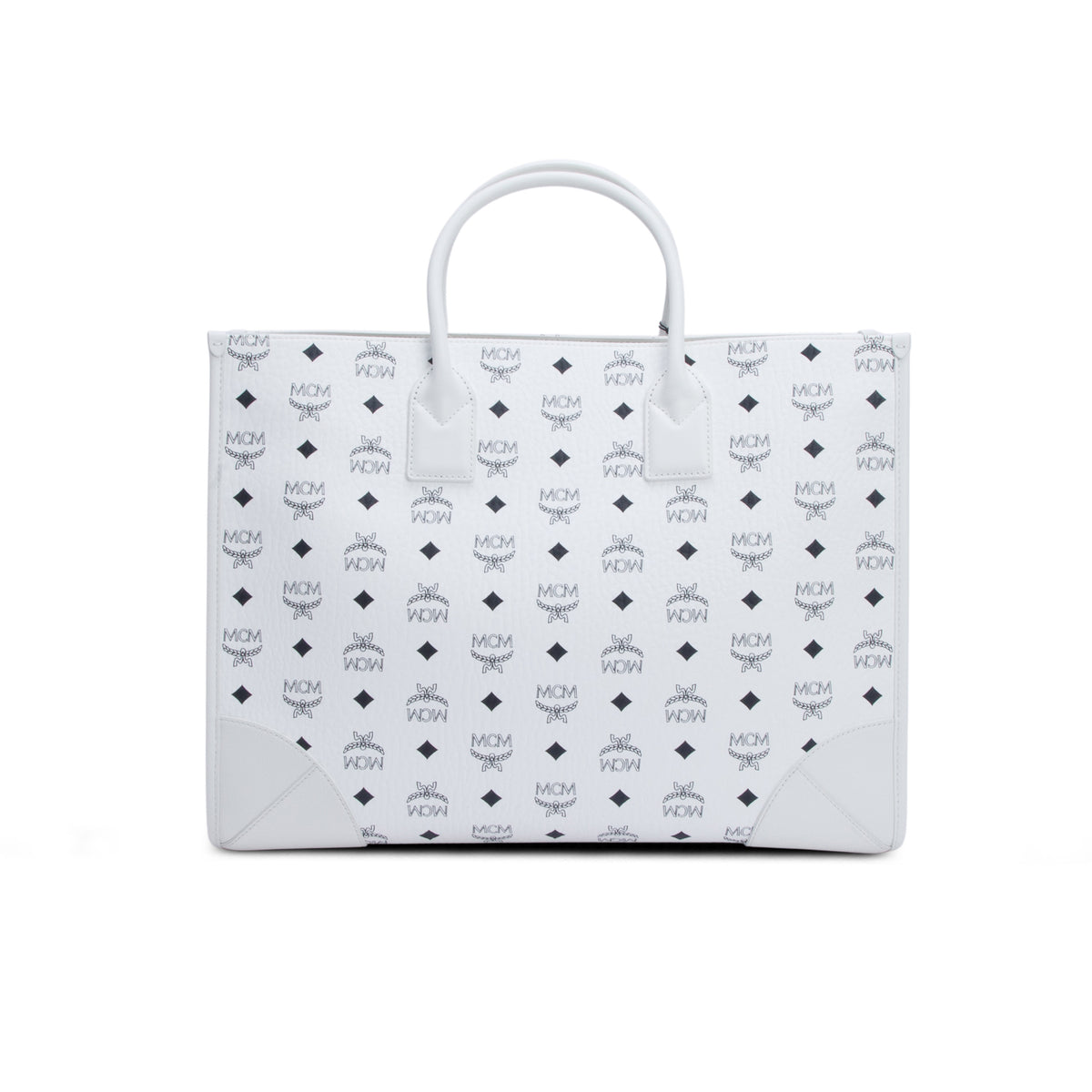 MCM White Visetos X-Large Munchen Tote w/ Strap & Pouch