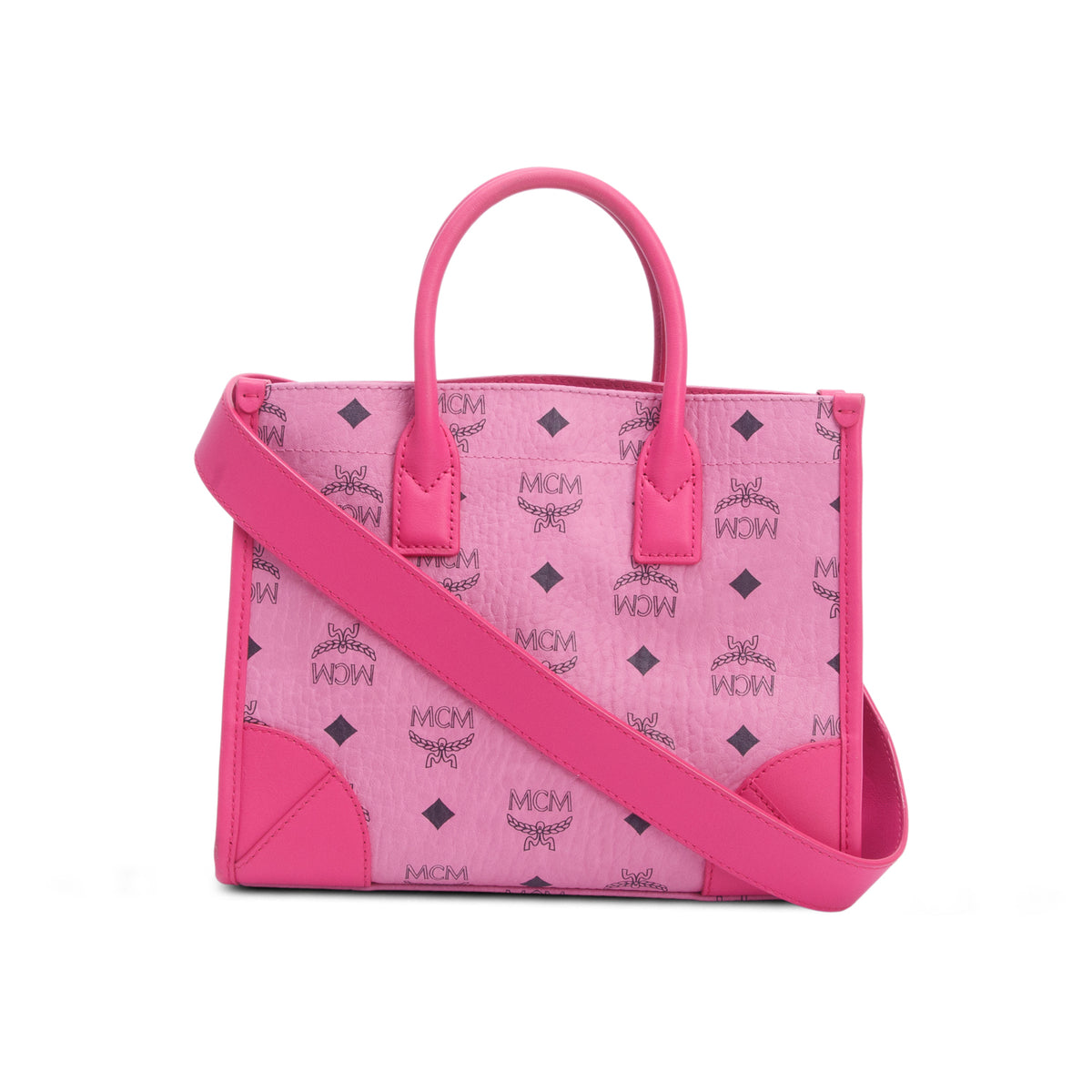 MCM Pink Visetos Small Munchen Tote w/ Strap