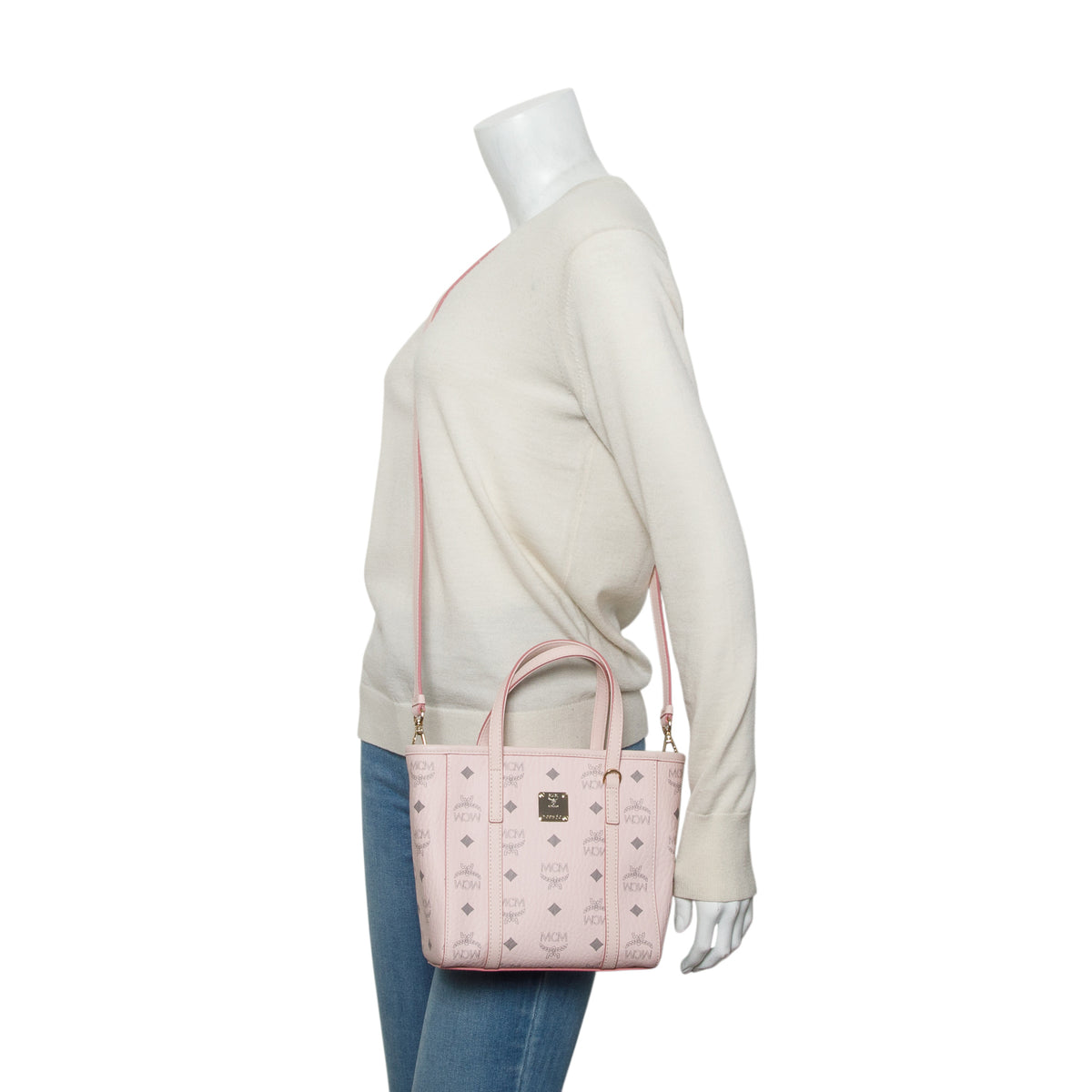 MCM Pink Visetos Toni Top-Zip Shopper w/ Strap
