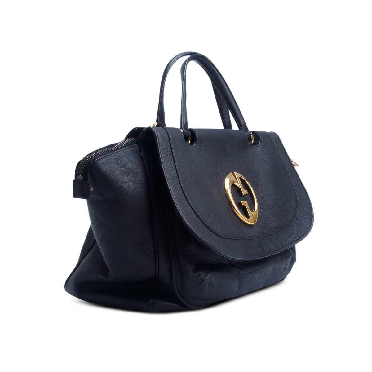 Gucci Black Pebbled Calfskin 1973 Medium Top Handle Bag