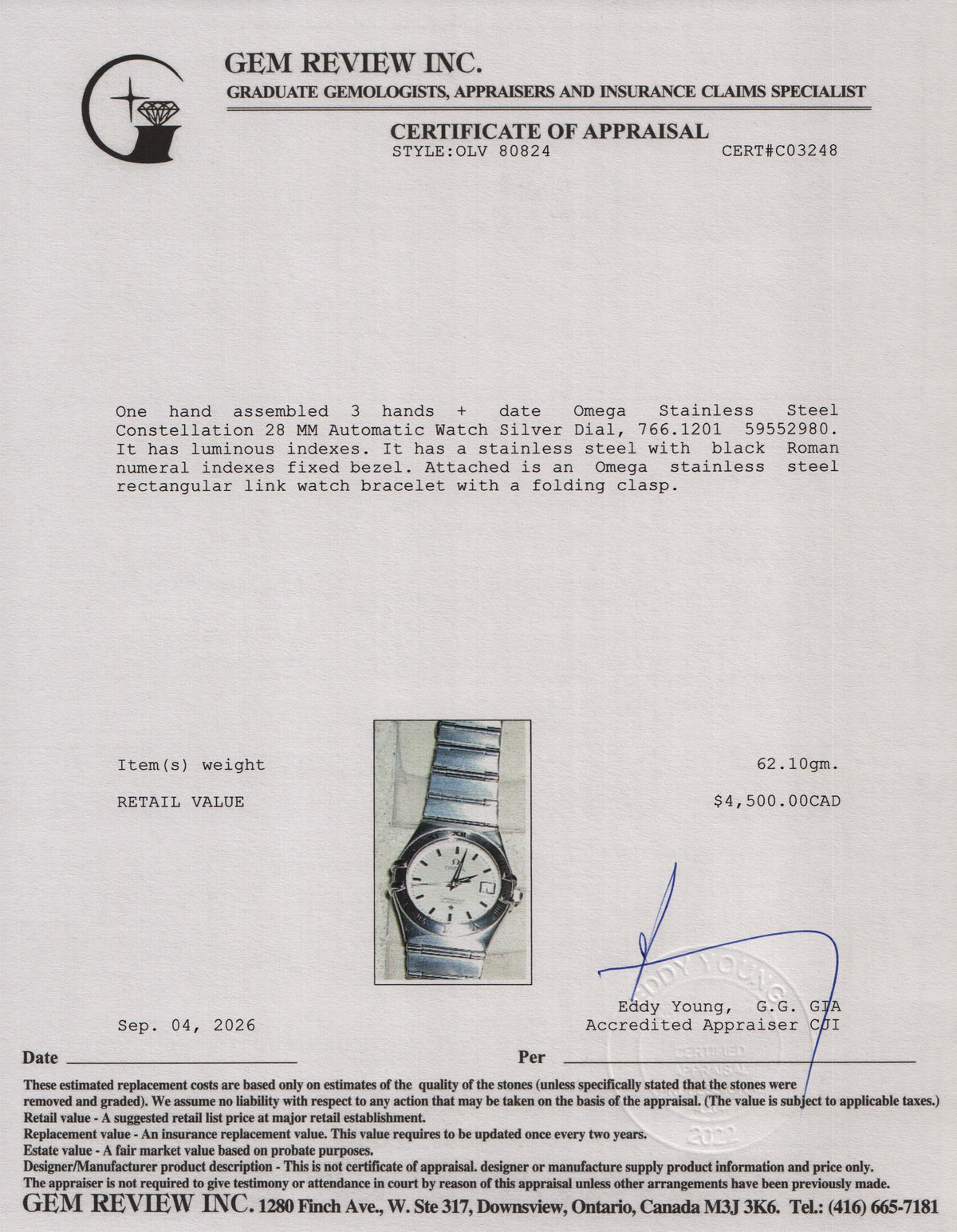 Omega Stainless Steel Constellation 28 MM Automatic Watch Silver Dial