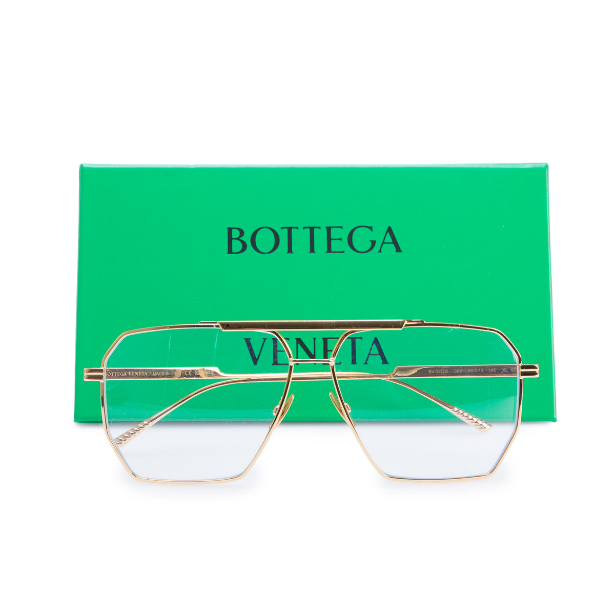 Bottega Veneta BV1012S Gold-Tone Pilot Sunglasses w/ Case