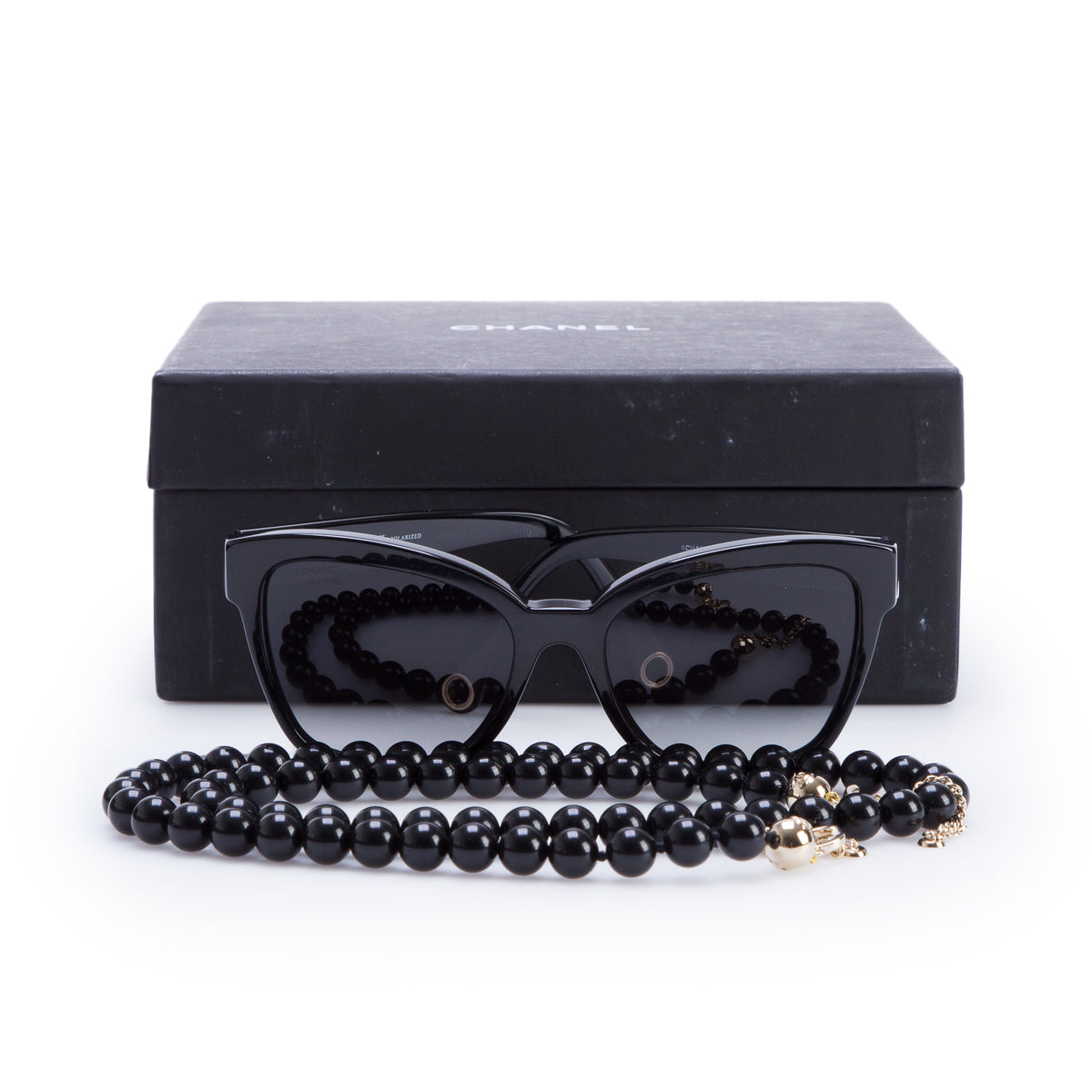 Chanel 5487 Black Acetate Chain Square Sunglasses w/ Box