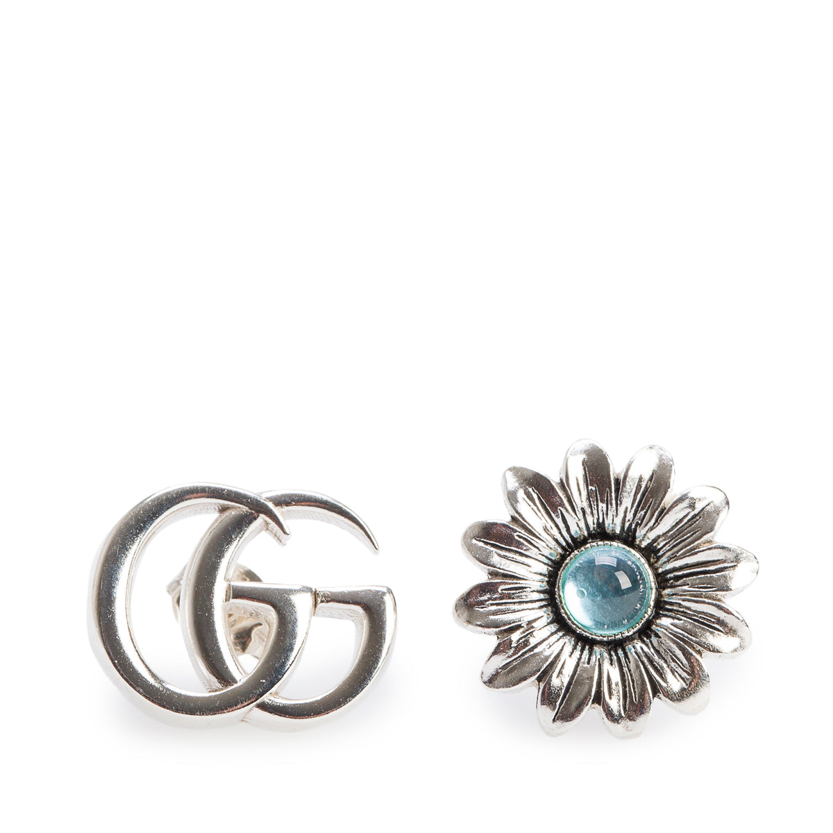 Gucci Sterling Silver Topaz Flower GG Marmont Stud Earrings
