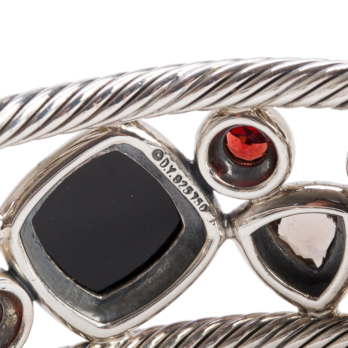 David Yurman Sterling Silver & 18k Yellow Gold Multi-Stone & Diamond Mosaic Cuff Bracelet w/ Box