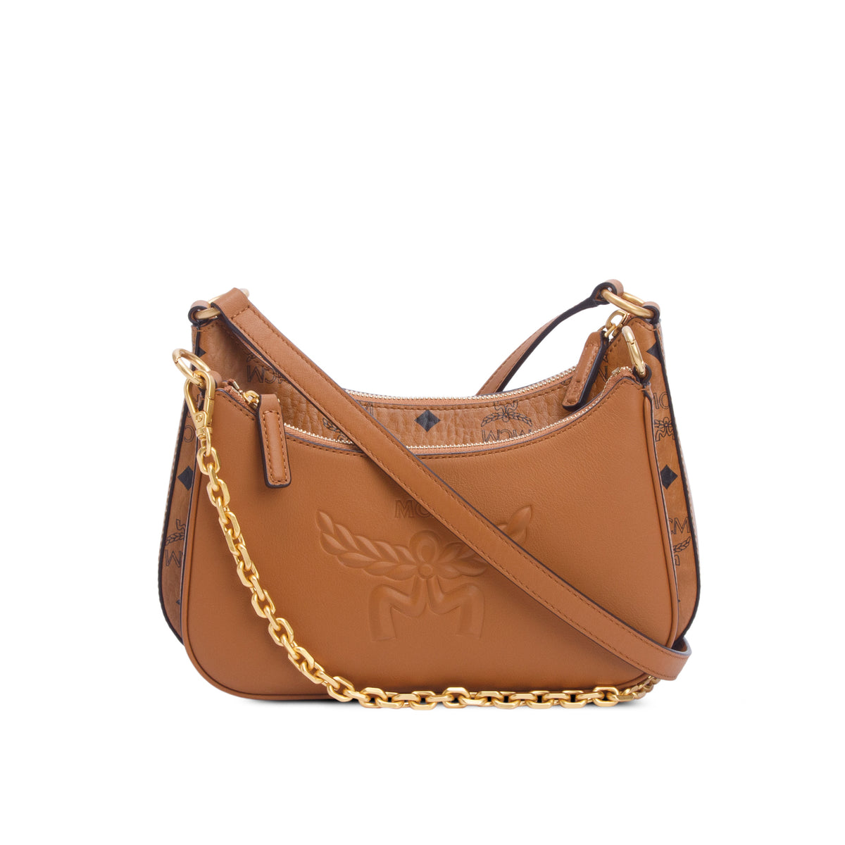 MCM Cognac Visetos Small Aren Duo Hobo w/ Chain