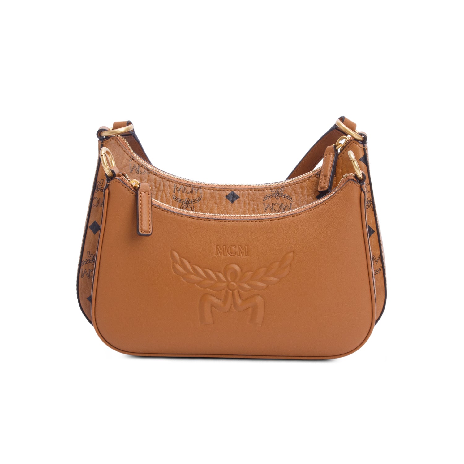 MCM Cognac Visetos Small Aren Duo Hobo w/ Chain