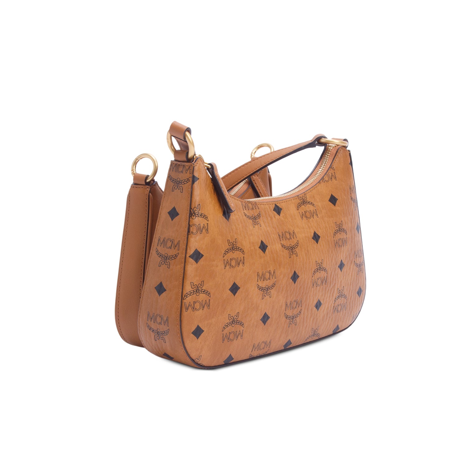 MCM Cognac Visetos Small Aren Duo Hobo w/ Chain
