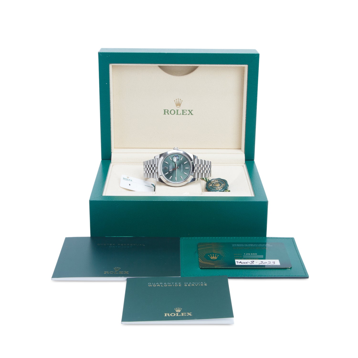 Rolex 2023 Stainless Steel Datejust 41 MM Automatic Watch Mint Green Dial 126300 w/ Box & Papers