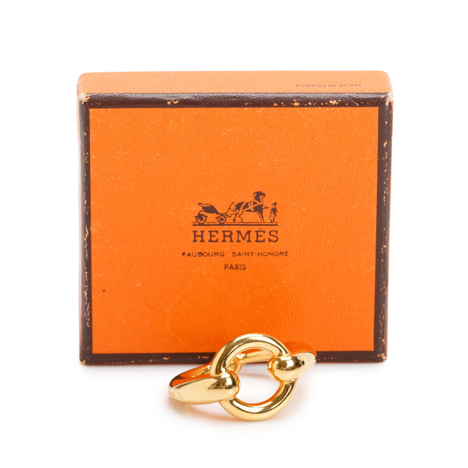 Hermes Gold-Plated Metal Morse Scarf Ring w/ Box