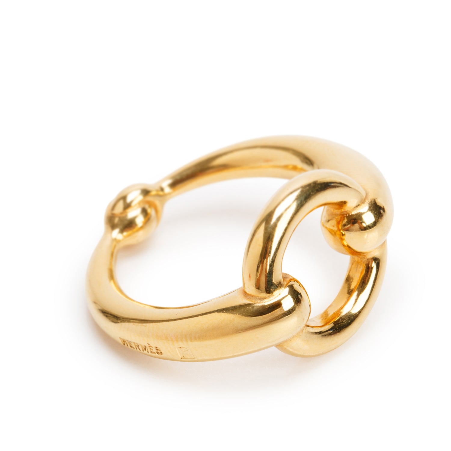 Hermes Gold-Plated Metal Morse Scarf Ring w/ Box