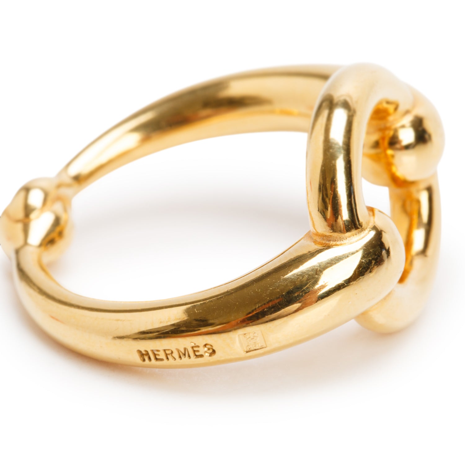 Hermes Gold-Plated Metal Morse Scarf Ring w/ Box