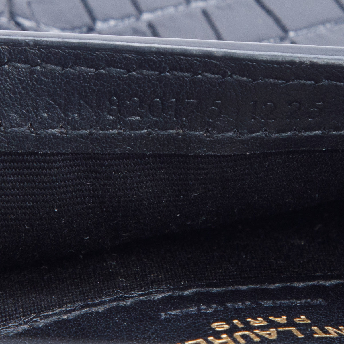 Saint Laurent 2025 Navy Shiny Croc Embossed Leather Cassandre Phone Holder