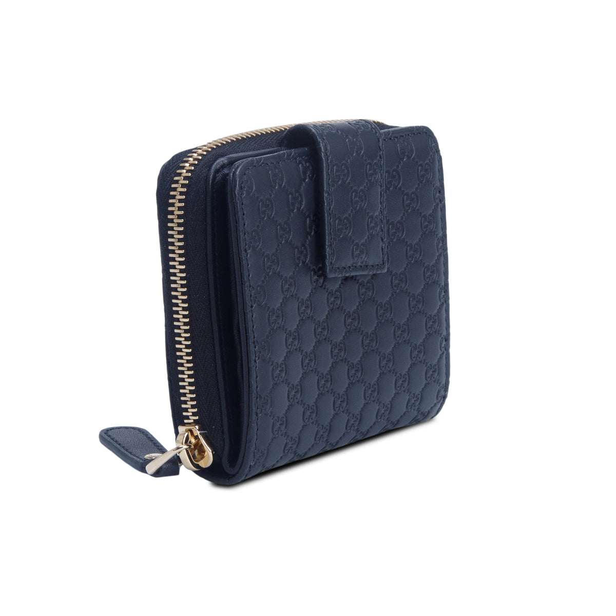 Gucci Black Signature Leather Compact Wallet w/ Box