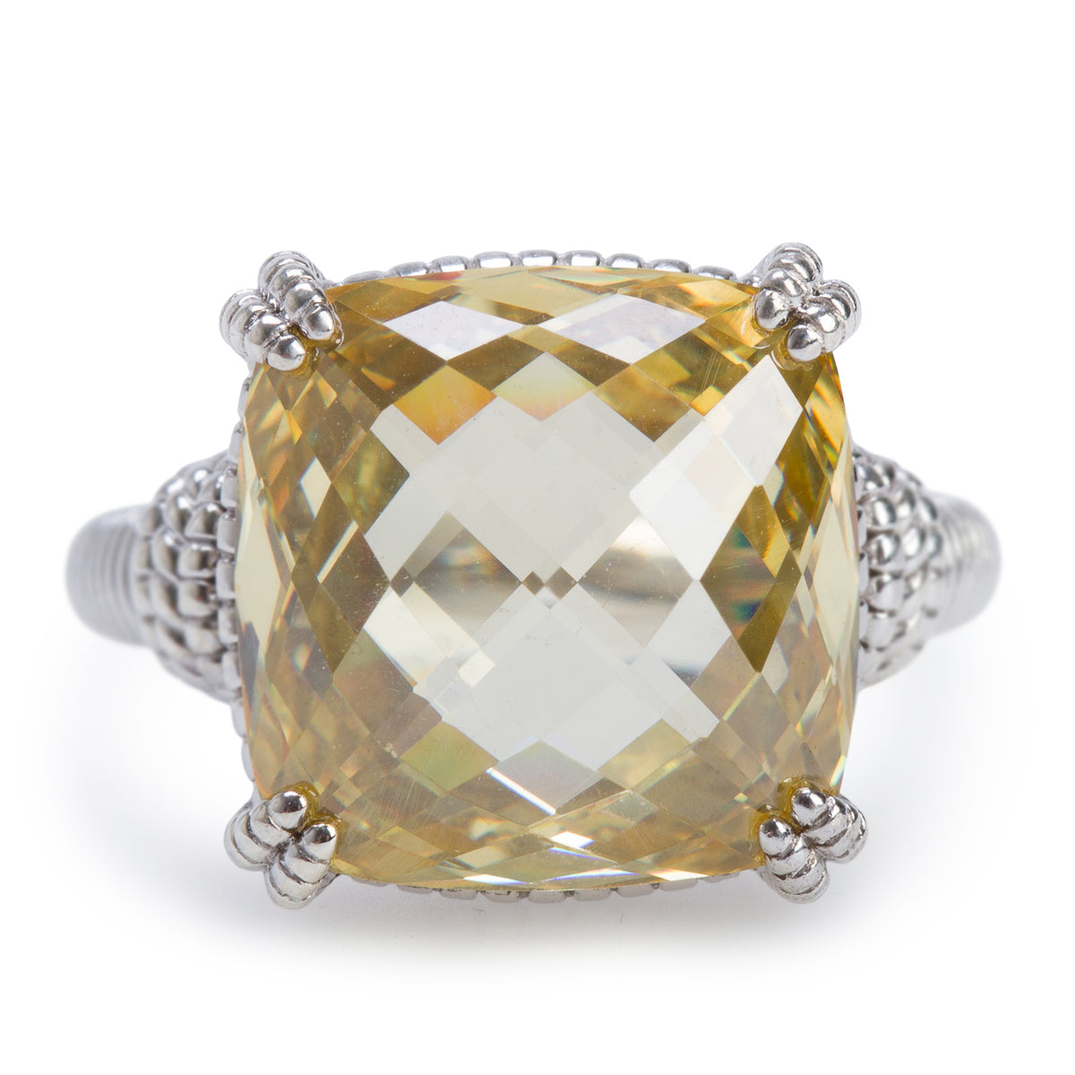 Judith Ripka Sterling Silver Canary Crystal Cocktail Ring, Size 7