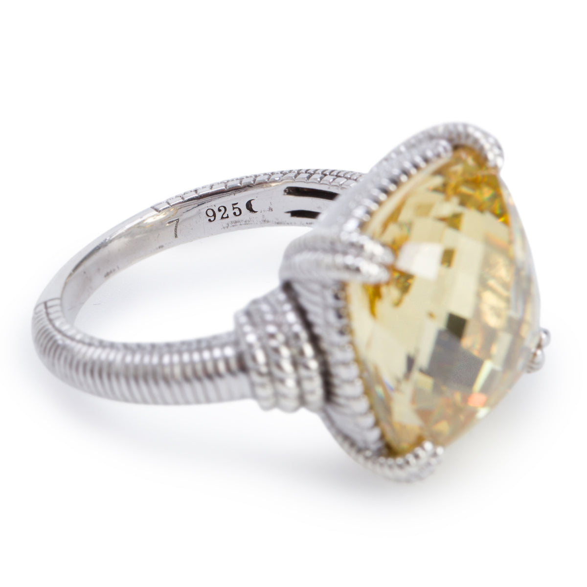 Judith Ripka Sterling Silver Canary Crystal Cocktail Ring, Size 7